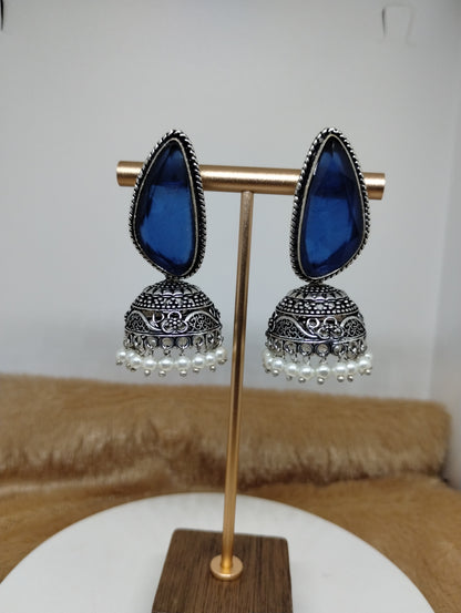 Aarunya Stone Oxidised Jhumka