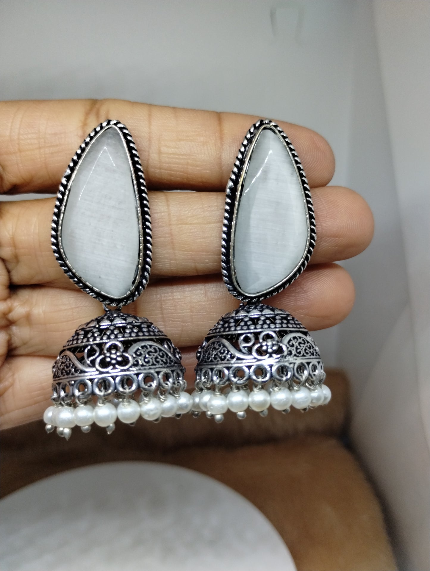 Aarunya Stone Oxidised Jhumka