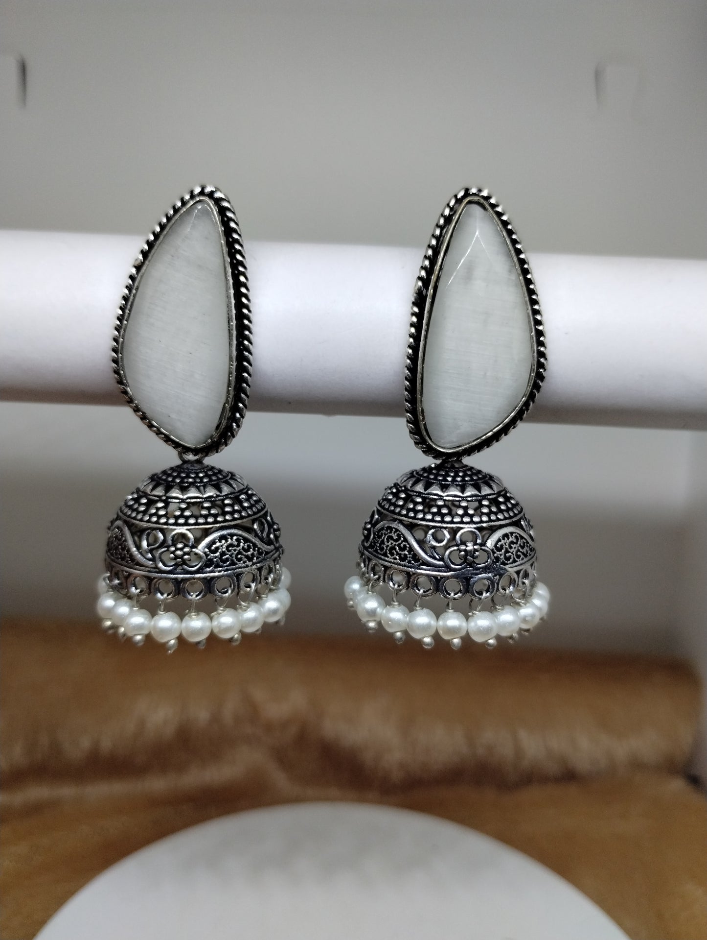 Aarunya Stone Oxidised Jhumka