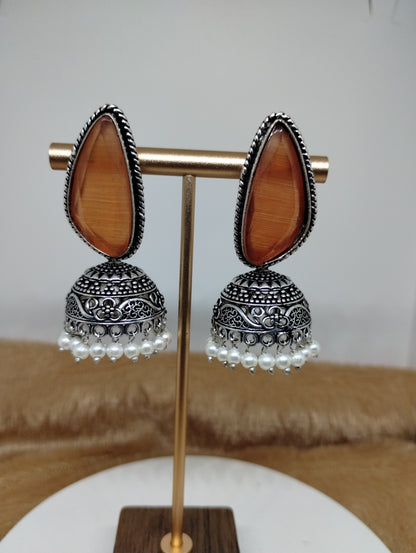 Aarunya Stone Oxidised Jhumka