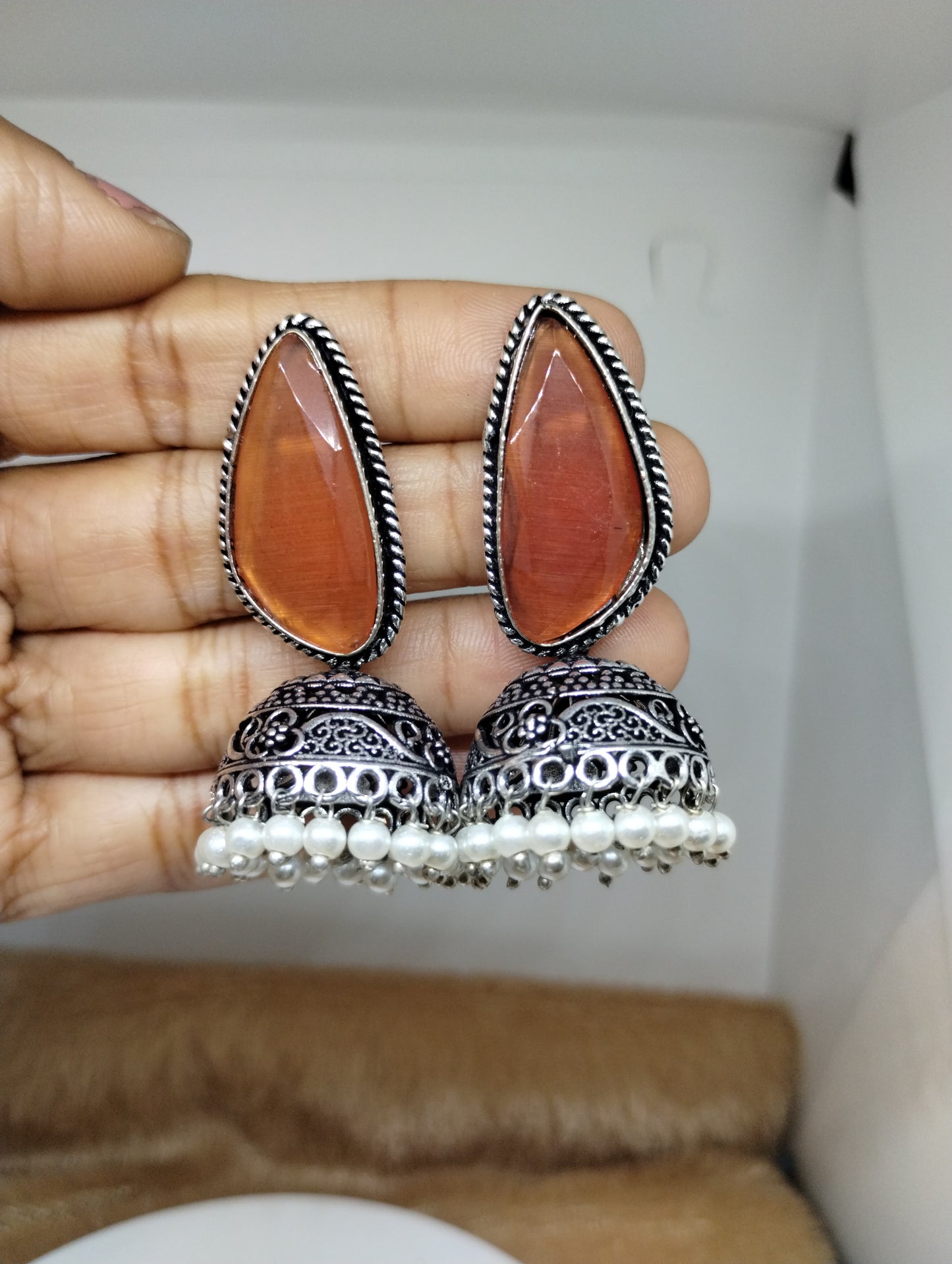 Aarunya Stone Oxidised Jhumka