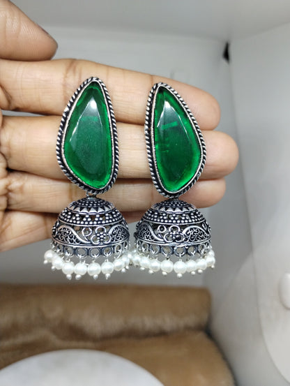Aarunya Stone Oxidised Jhumka