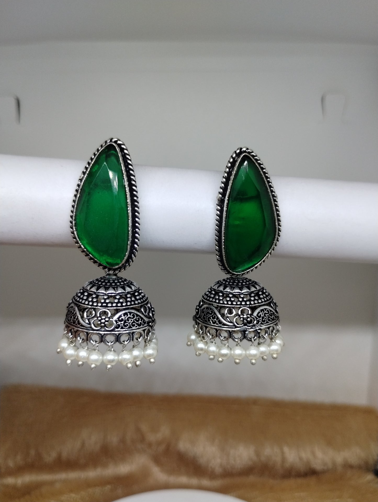 Aarunya Stone Oxidised Jhumka