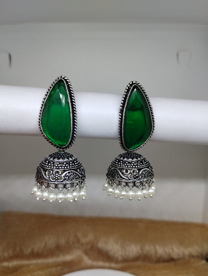 Aarunya Stone Oxidised Jhumka