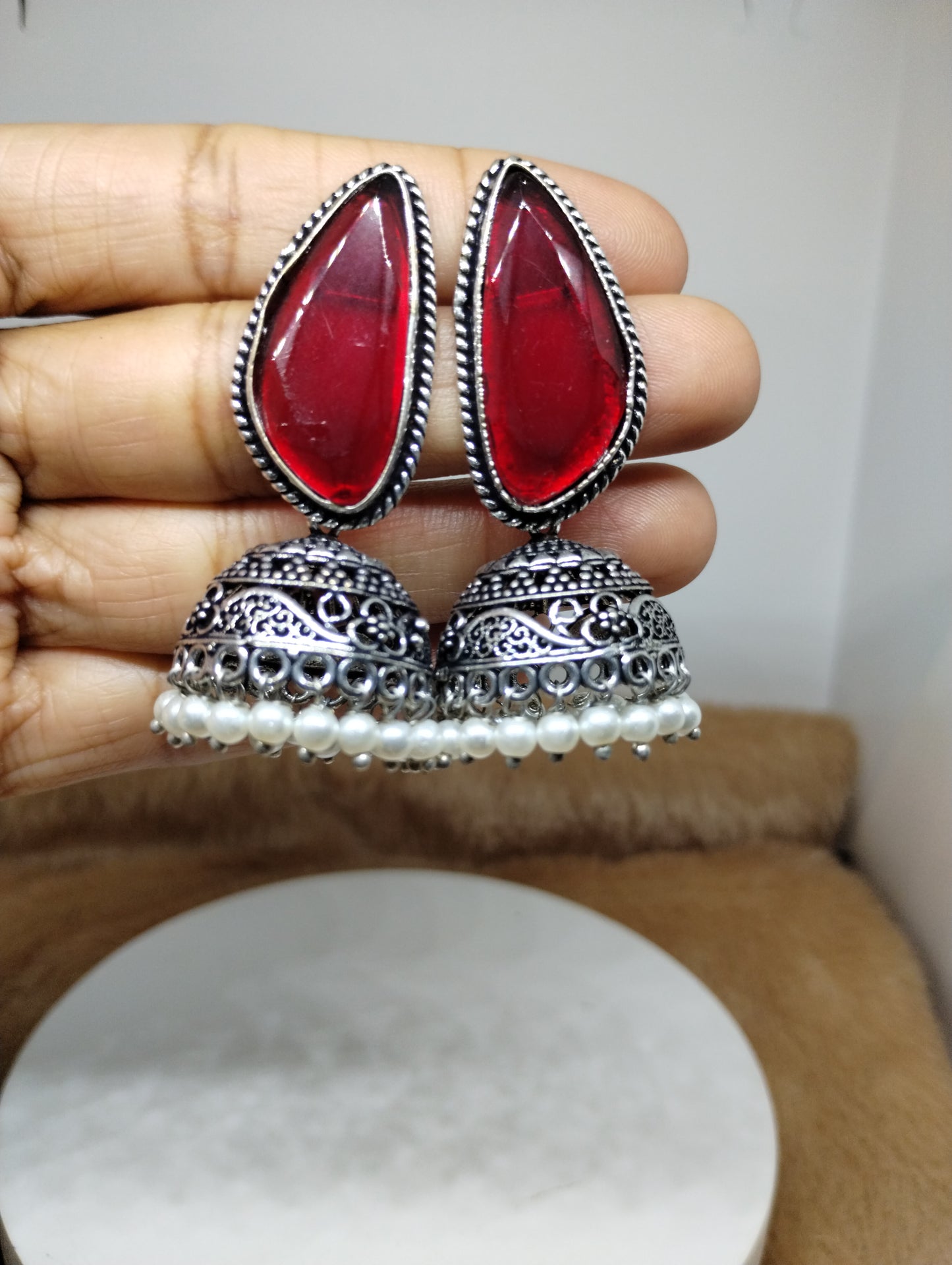 Aarunya Stone Oxidised Jhumka