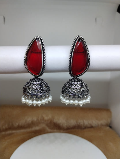Aarunya Stone Oxidised Jhumka