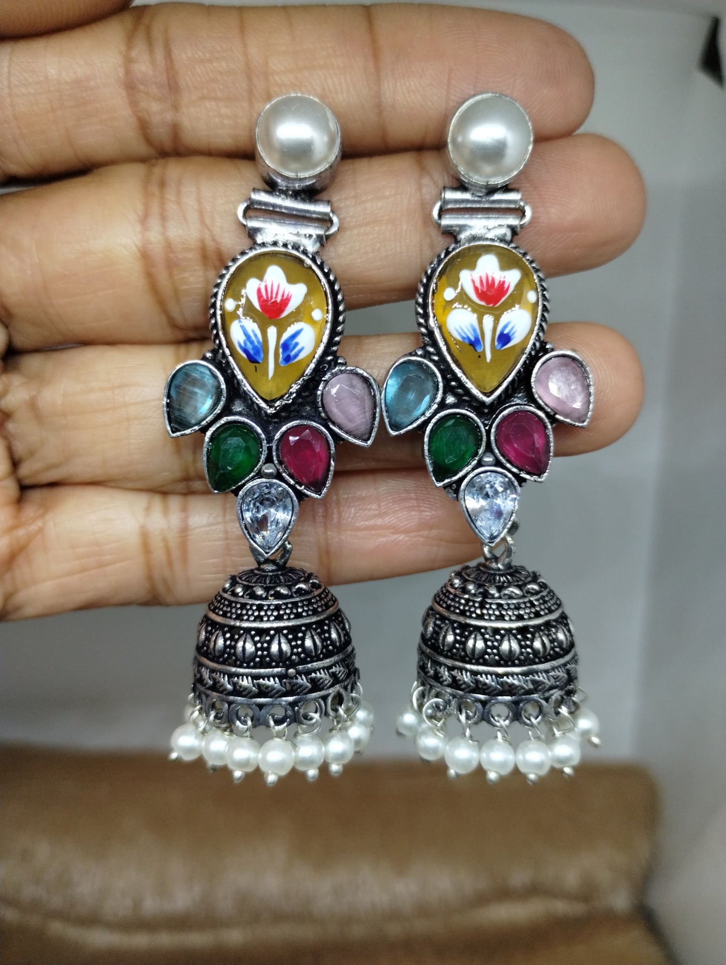 Mayura Hand-Painted Floral Jhumka
