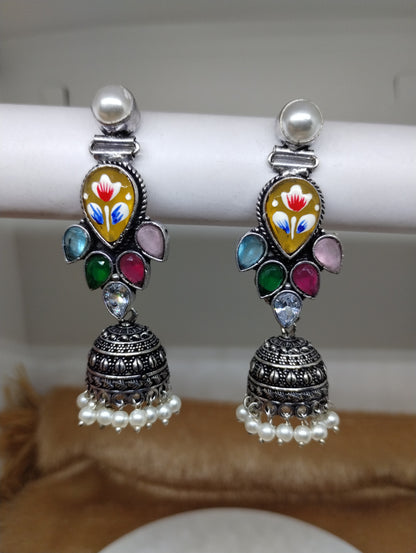 Mayura Hand-Painted Floral Jhumka
