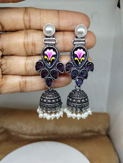 Mayura Hand-Painted Floral Jhumka