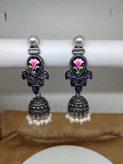 Mayura Hand-Painted Floral Jhumka