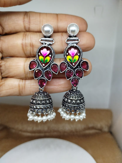 Mayura Hand-Painted Floral Jhumka