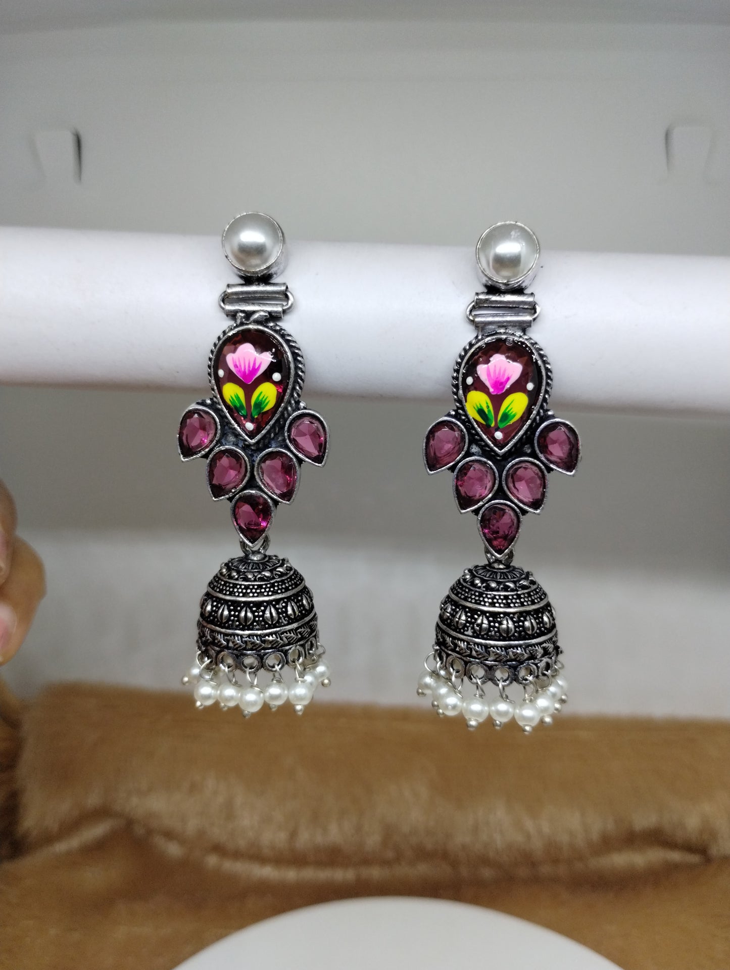 Mayura Hand-Painted Floral Jhumka