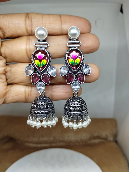 Mayura Hand-Painted Floral Jhumka