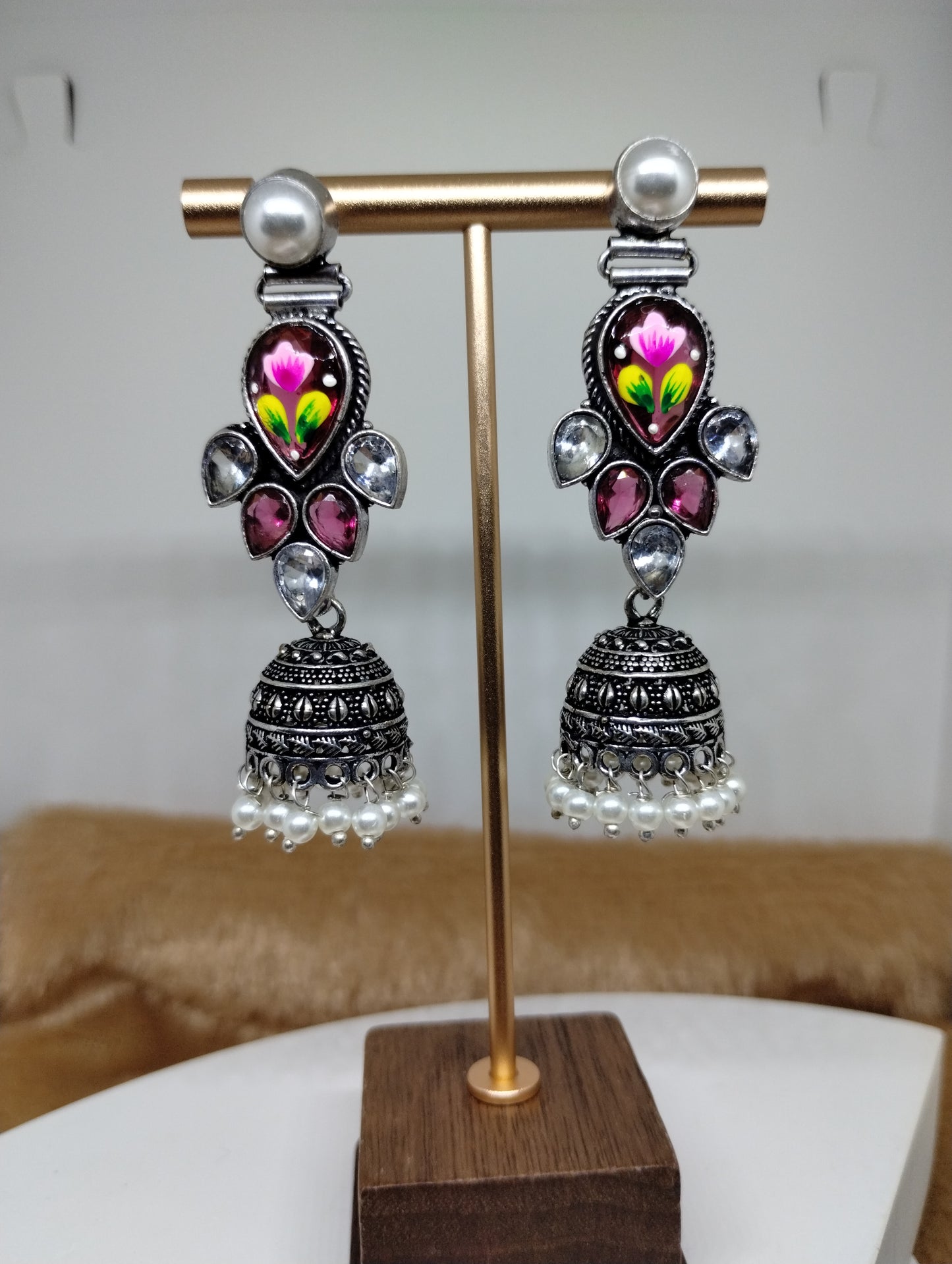 Mayura Hand-Painted Floral Jhumka