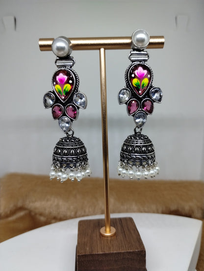 Mayura Hand-Painted Floral Jhumka