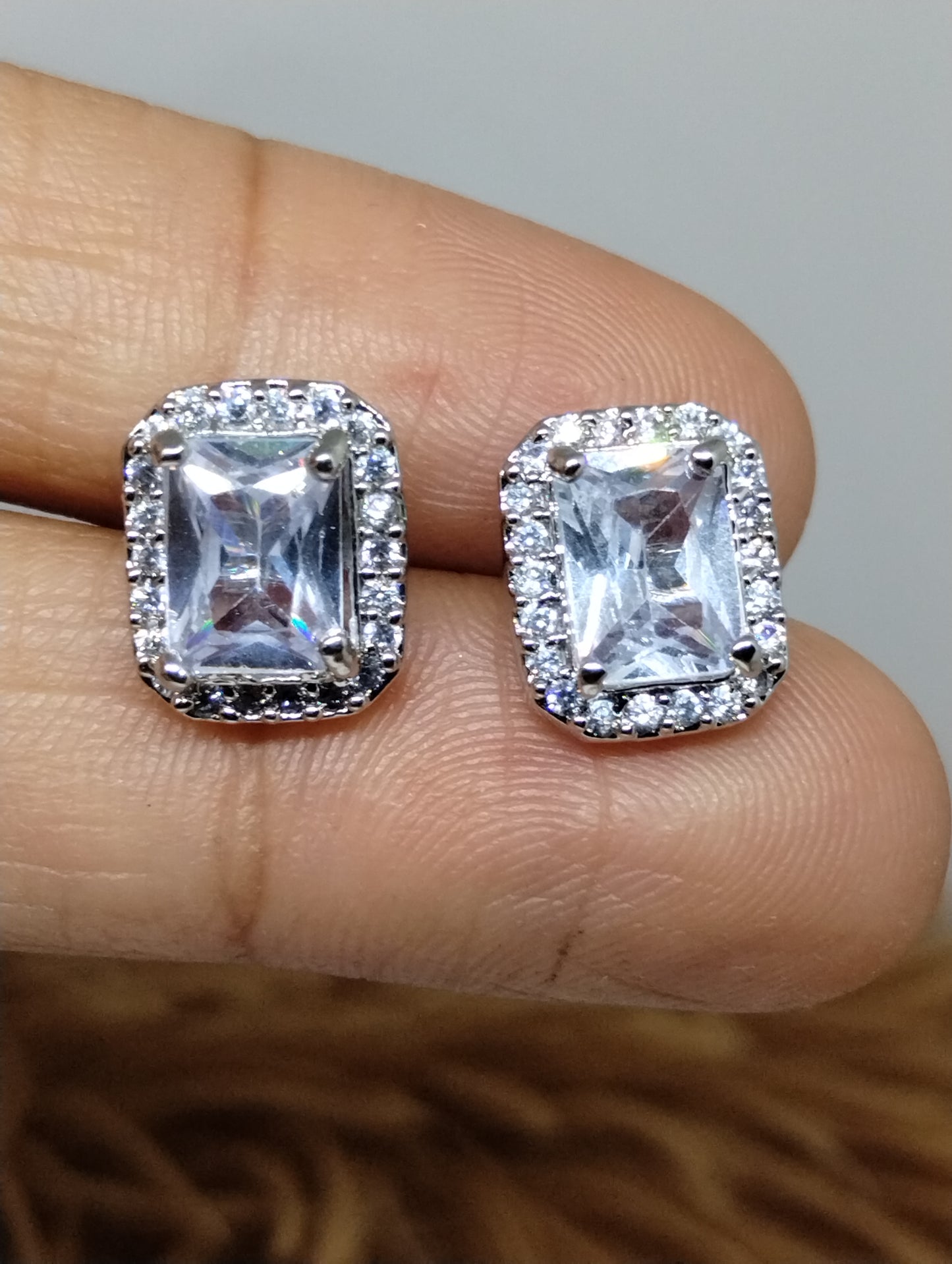 Halo American Diamond Stud Earrings