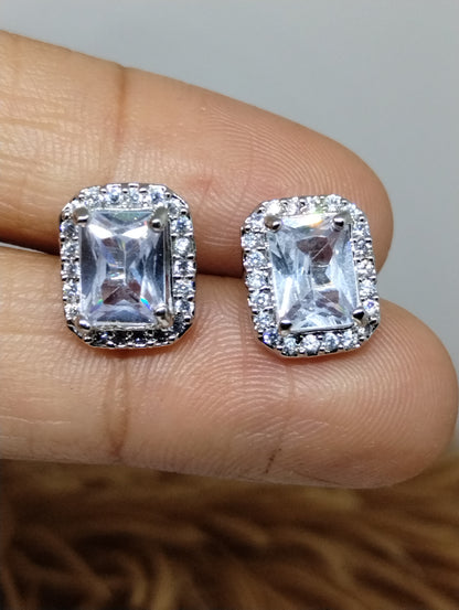 Halo American Diamond Stud Earrings