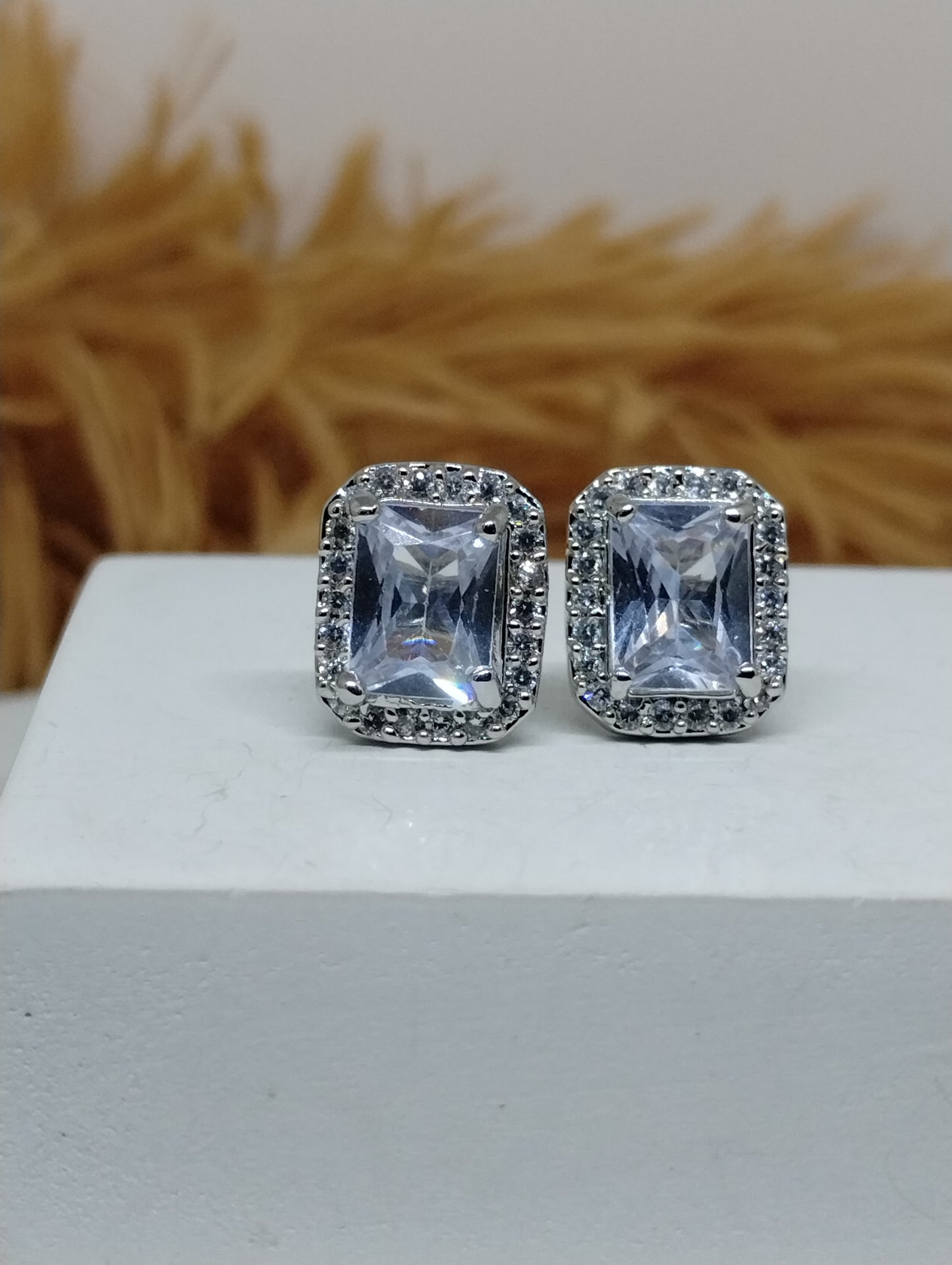 Halo American Diamond Stud Earrings