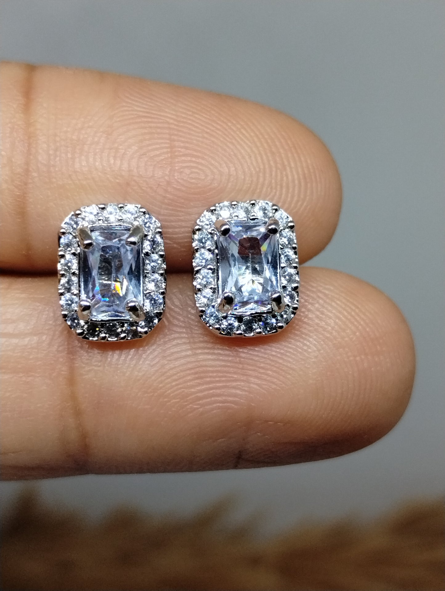 Halo American Diamond Stud Earrings