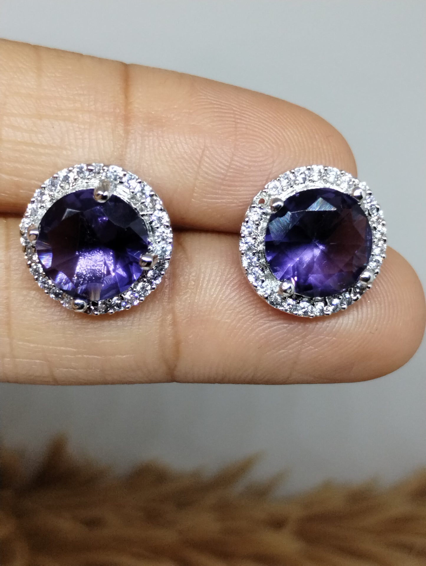 Halo American Diamond Stud Earrings