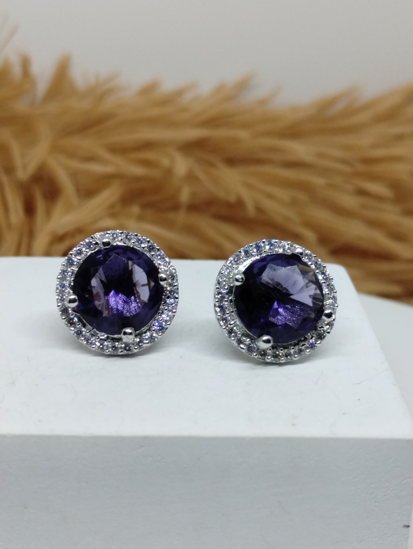 Halo American Diamond Stud Earrings