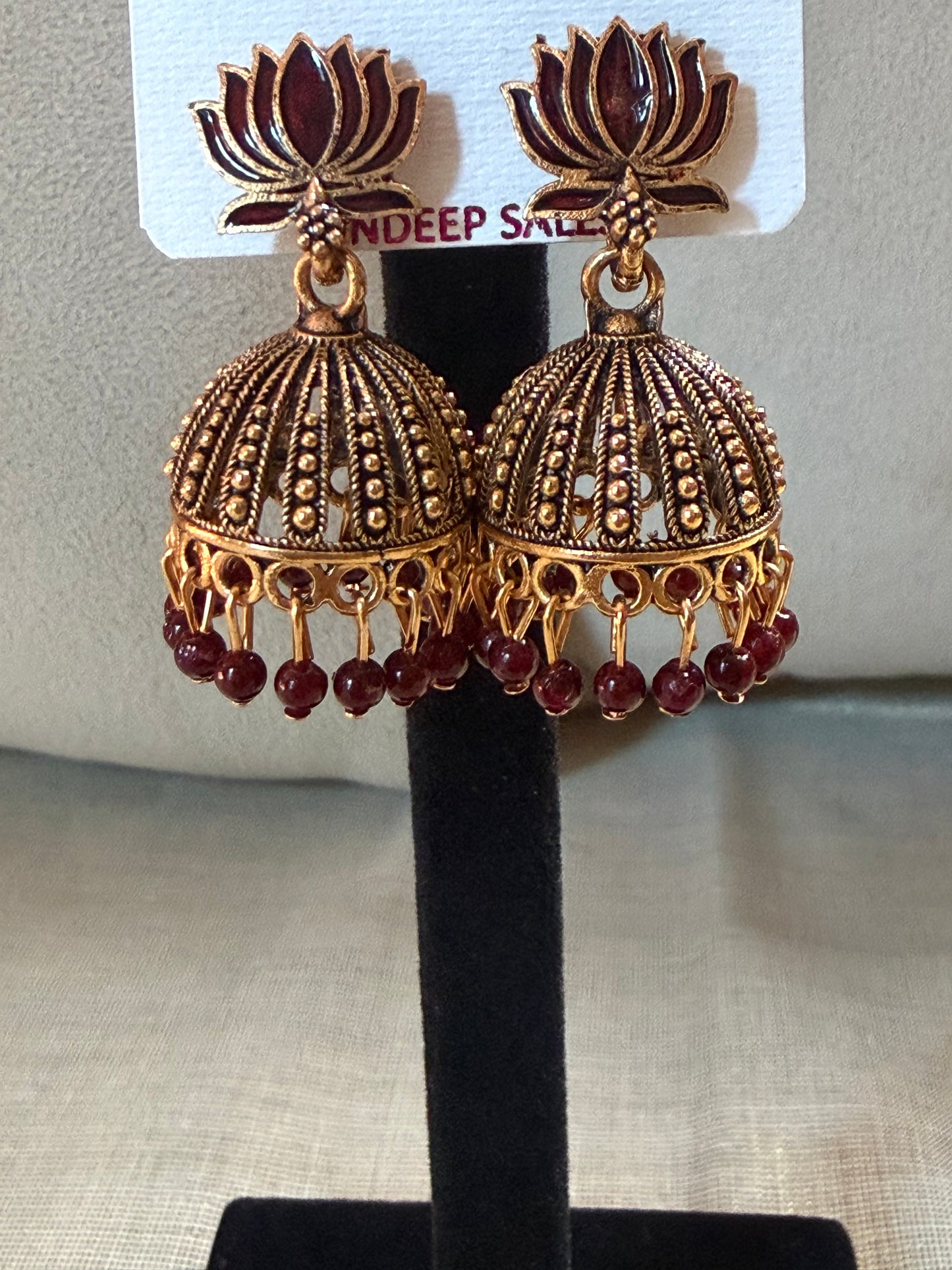 Lotus Aura Antique Jhumka Earrings