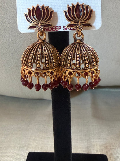 Lotus Aura Antique Jhumka Earrings