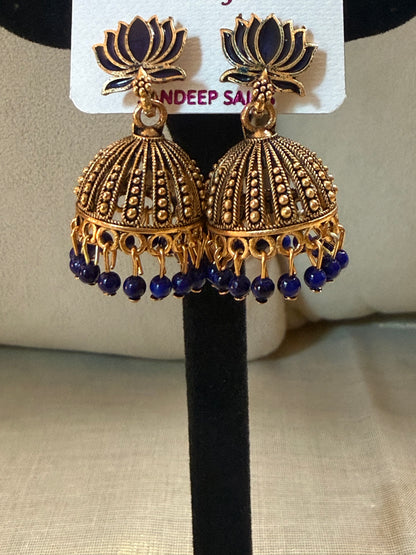 Lotus Aura Antique Jhumka Earrings
