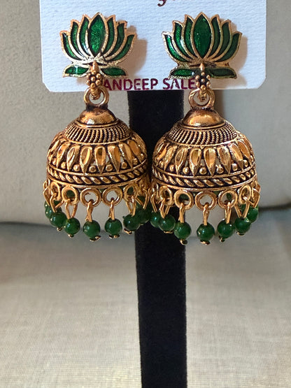 Lotus Aura Antique Jhumka Earrings