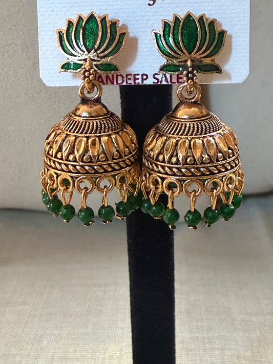Lotus Aura Antique Jhumka Earrings
