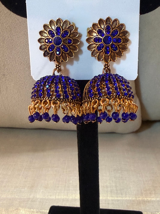 Sapphire Bloom Jhumka Earrings