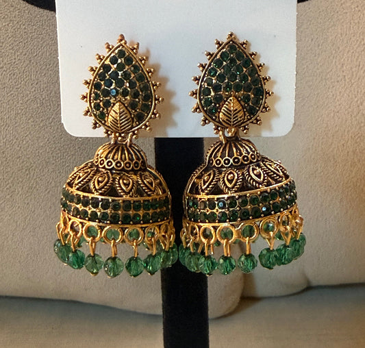 Emerald Bloom Jhumka Earrings