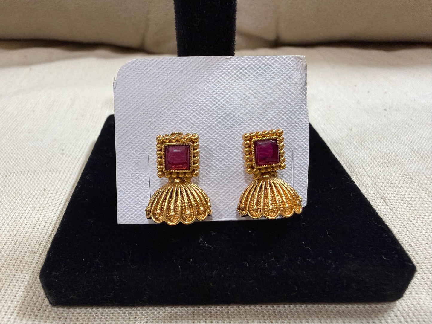 Ruby Crest Temple Stud Earrings