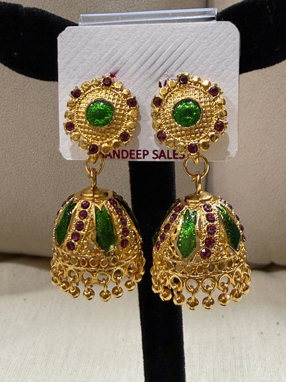 Emerald Royale Temple Jhumka Earrings