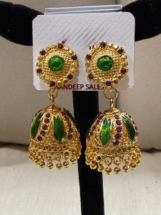 Emerald Royale Temple Jhumka Earrings
