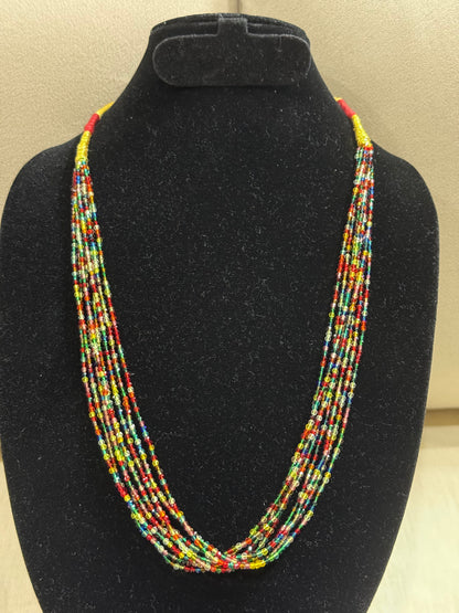 Multicolour Layered Beaded Necklace with Thread Tassel