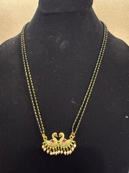Royal Swan Mangalsutra Necklace – Double Line Black Beads