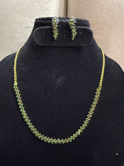 Emerald Sparkle Necklace Set with Earrings