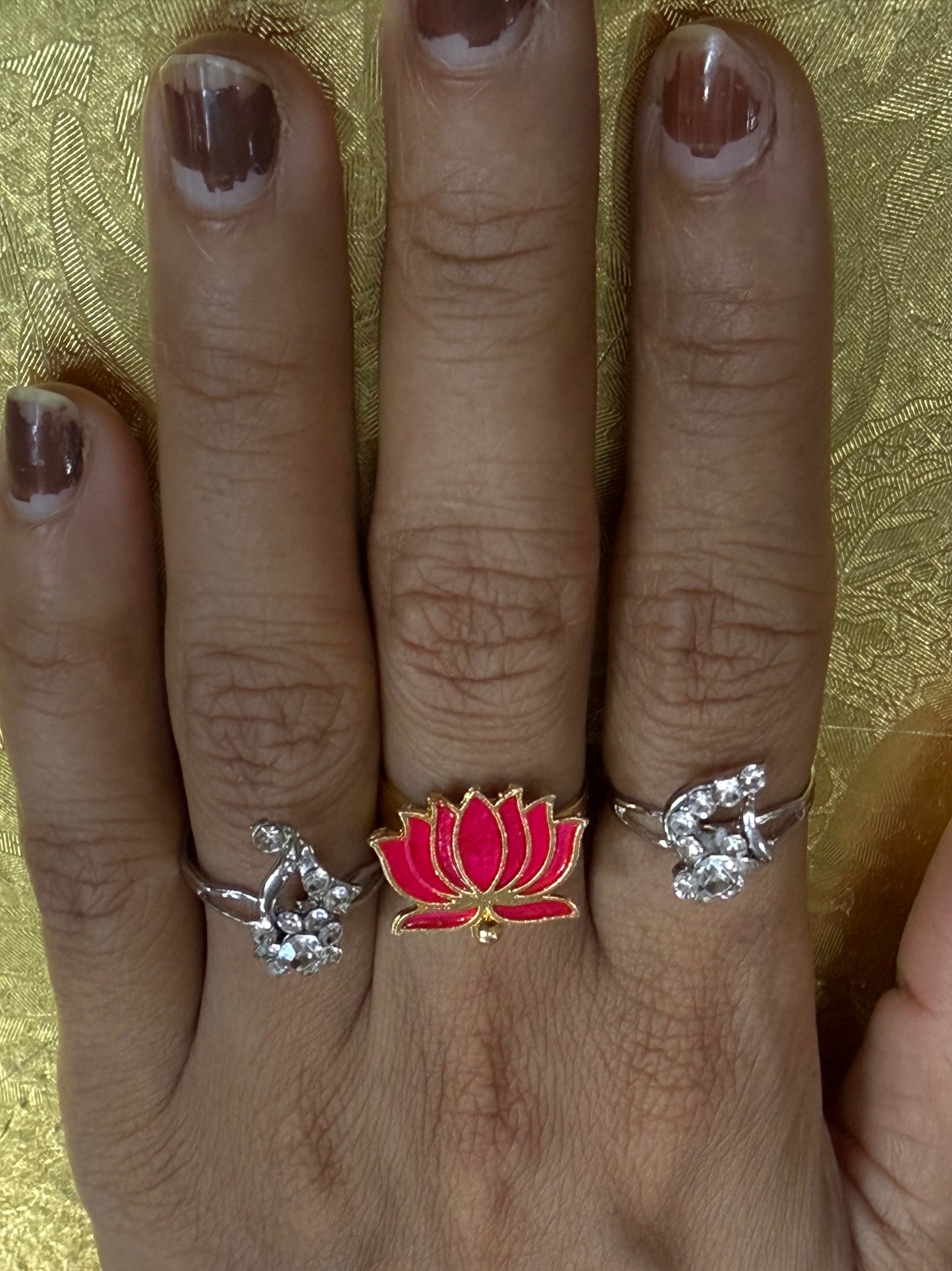 Pink Lotus Radiance Adjustable Ring Set (Set of 3)