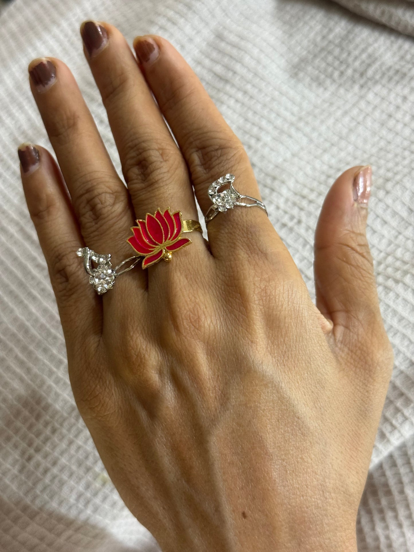 Pink Lotus Radiance Adjustable Ring Set (Set of 3)