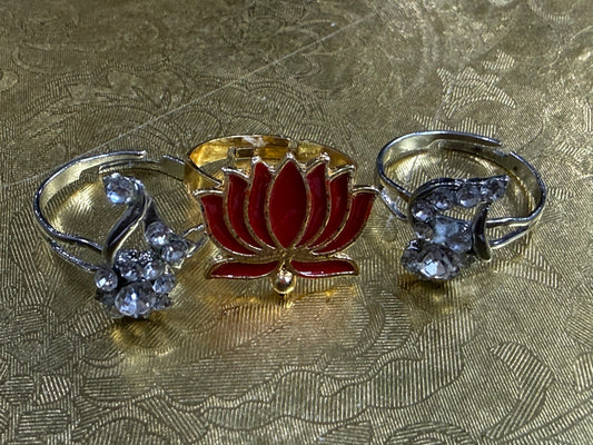 Red Lotus Grace Adjustable Ring Set (Set of 3)