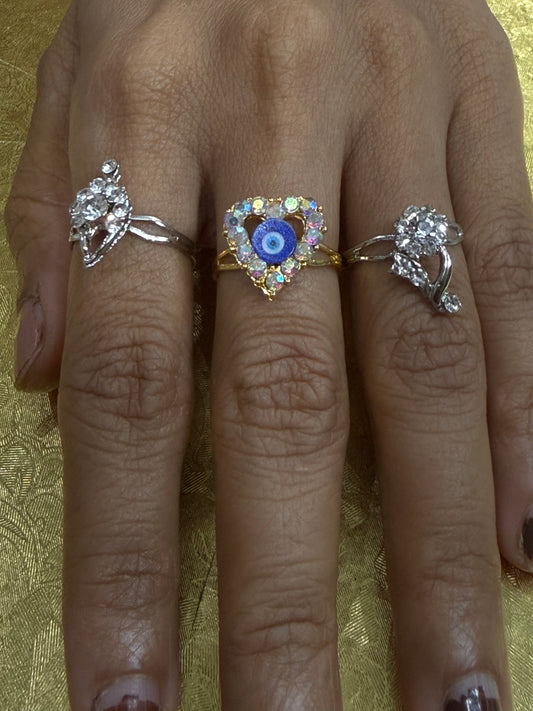 Evil Eye Aura Adjustable Ring Set (Set of 3)