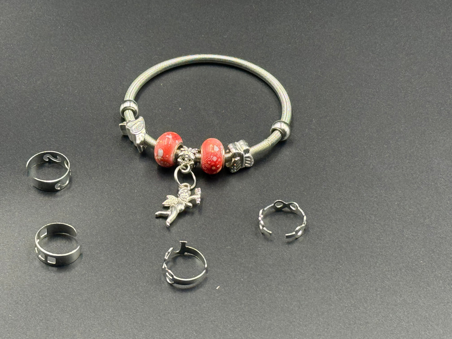 Silver-Tone Bracelet & Adjustable Ring Set