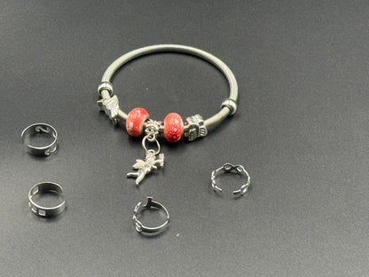 Silver-Tone Bracelet & Adjustable Ring Set