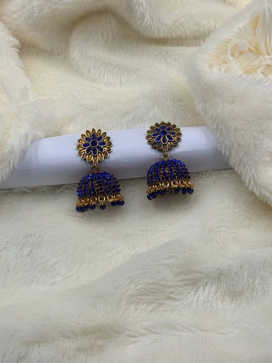 Sapphire Bloom Jhumka Earrings