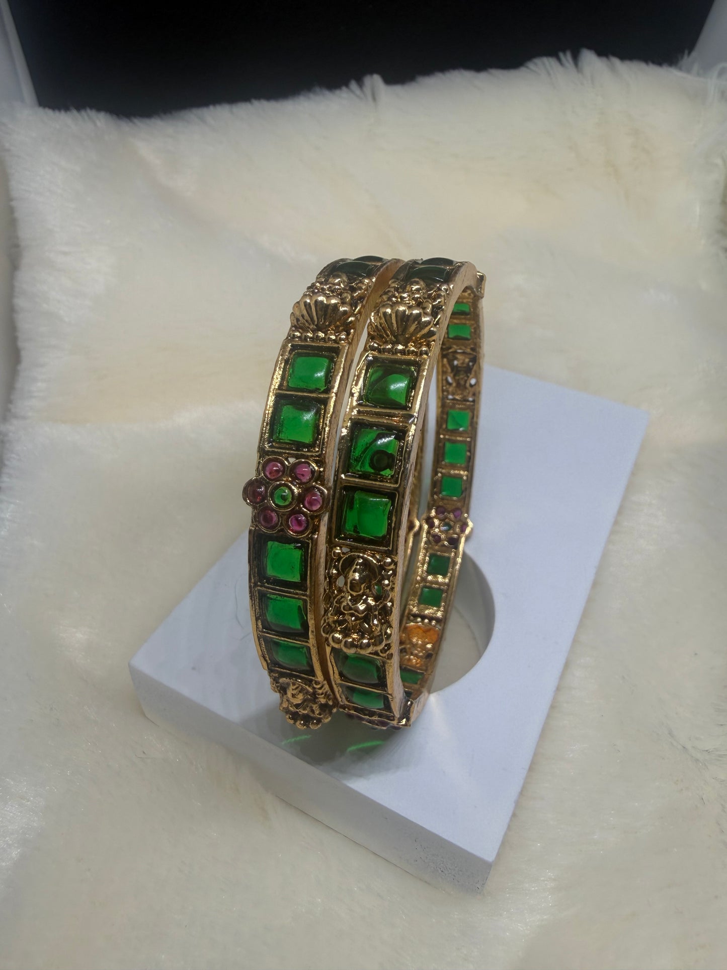 Emerald Heritage Kada Bangles (Pair)