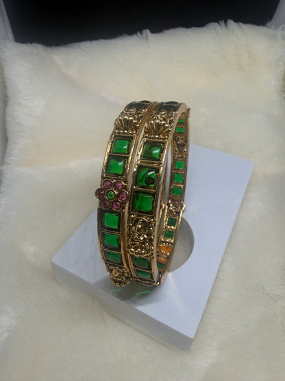 Emerald Heritage Kada Bangles (Pair)