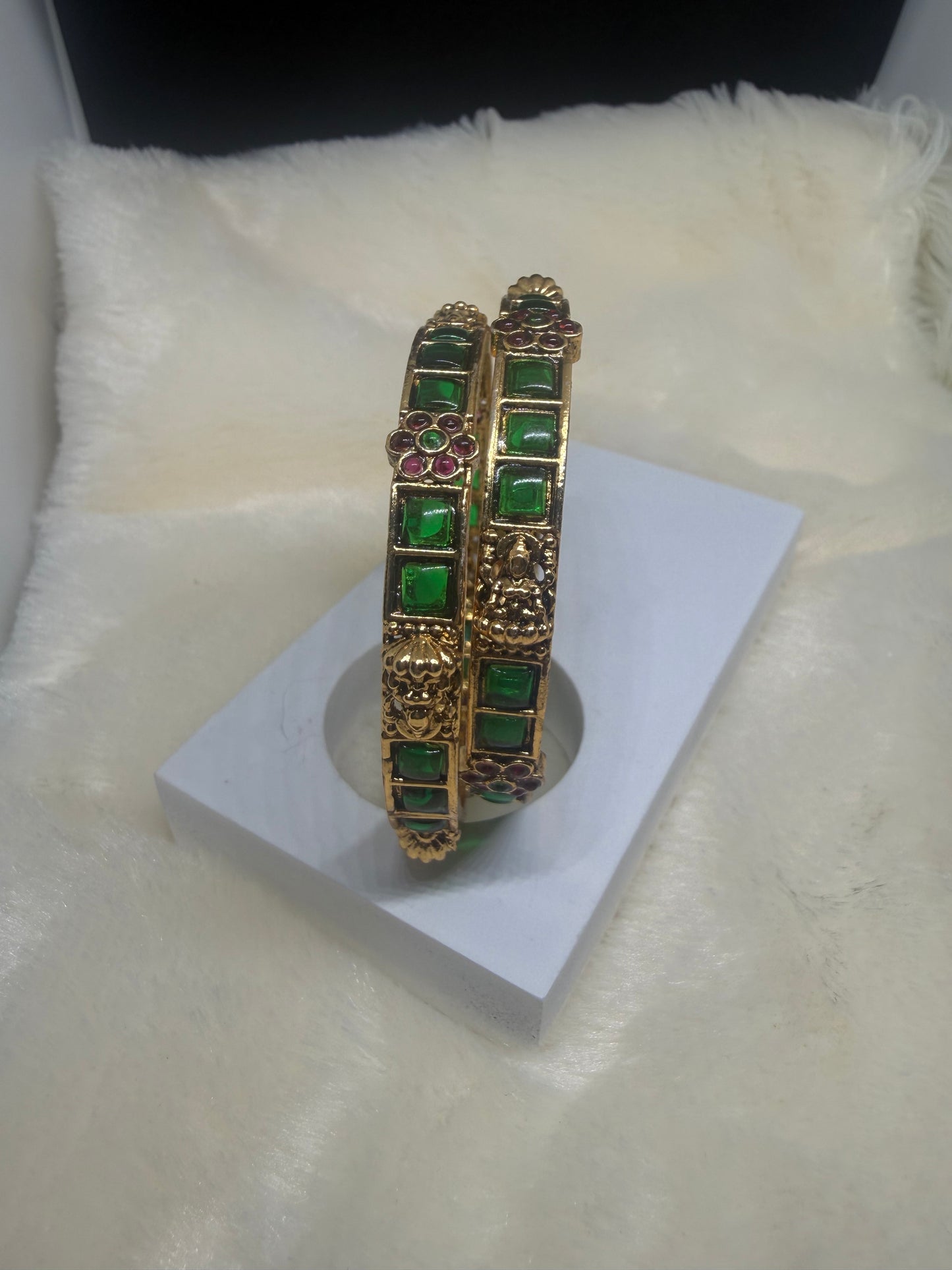 Emerald Heritage Kada Bangles (Pair)