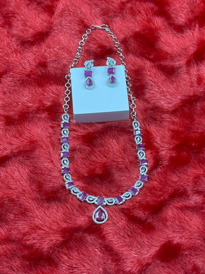 Ruby Red American Diamond Necklace Set with Earrings