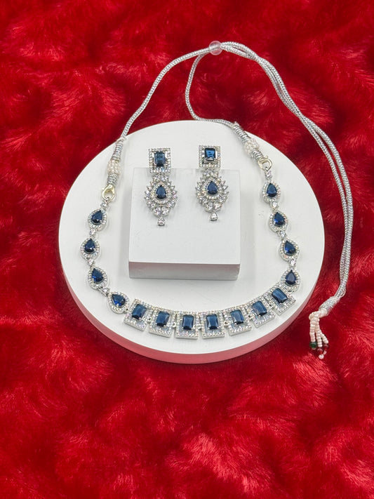 Royal Blue American Diamond Necklace Set with Earrings